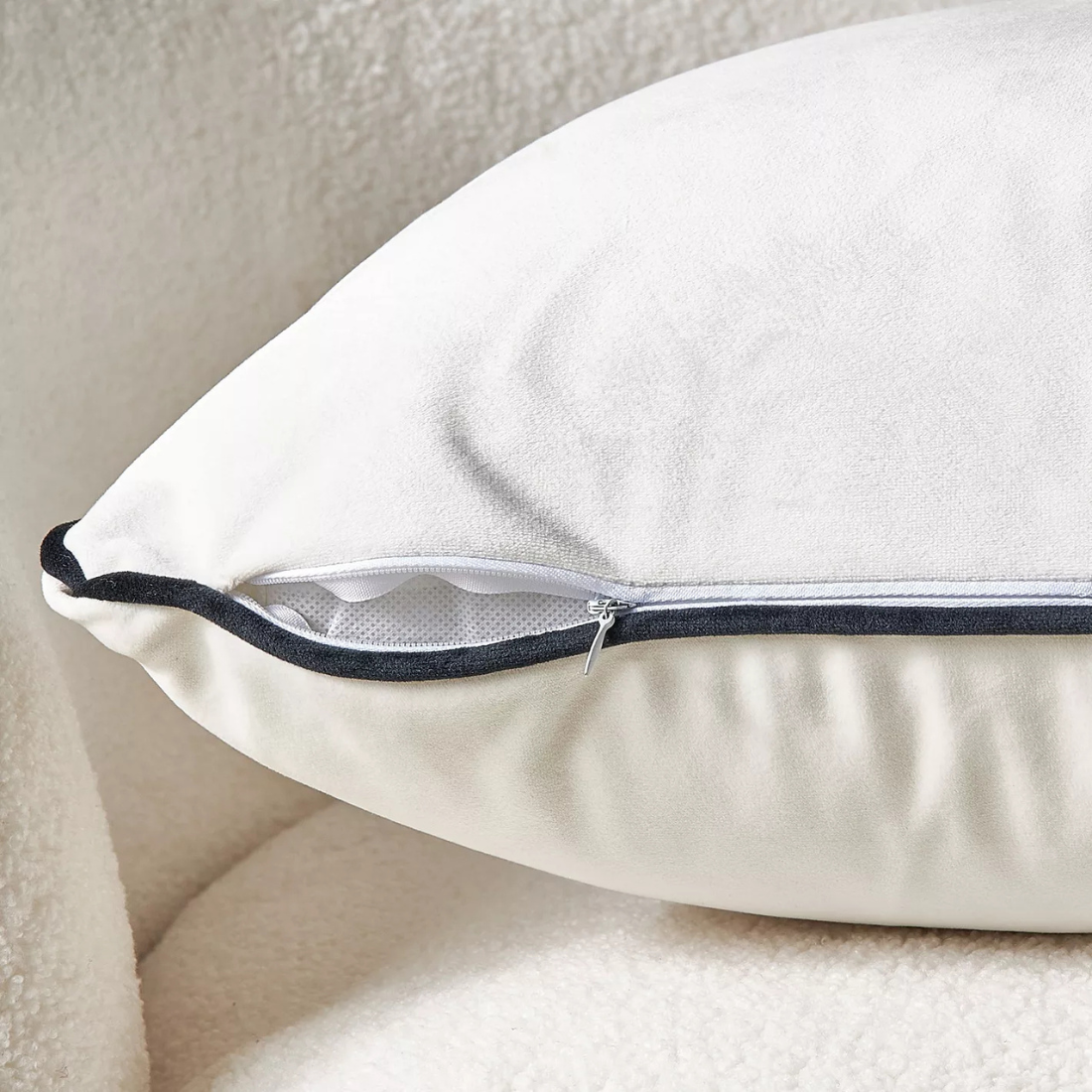 White Velvet Cushion with Black Trim