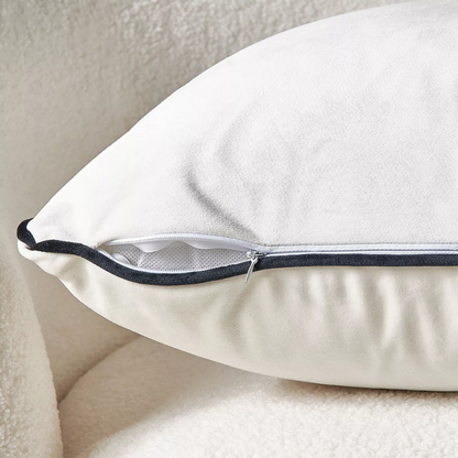 White Velvet Cushion with Black Trim