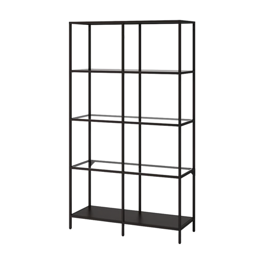 Black and Glass Wide Shelving Unit