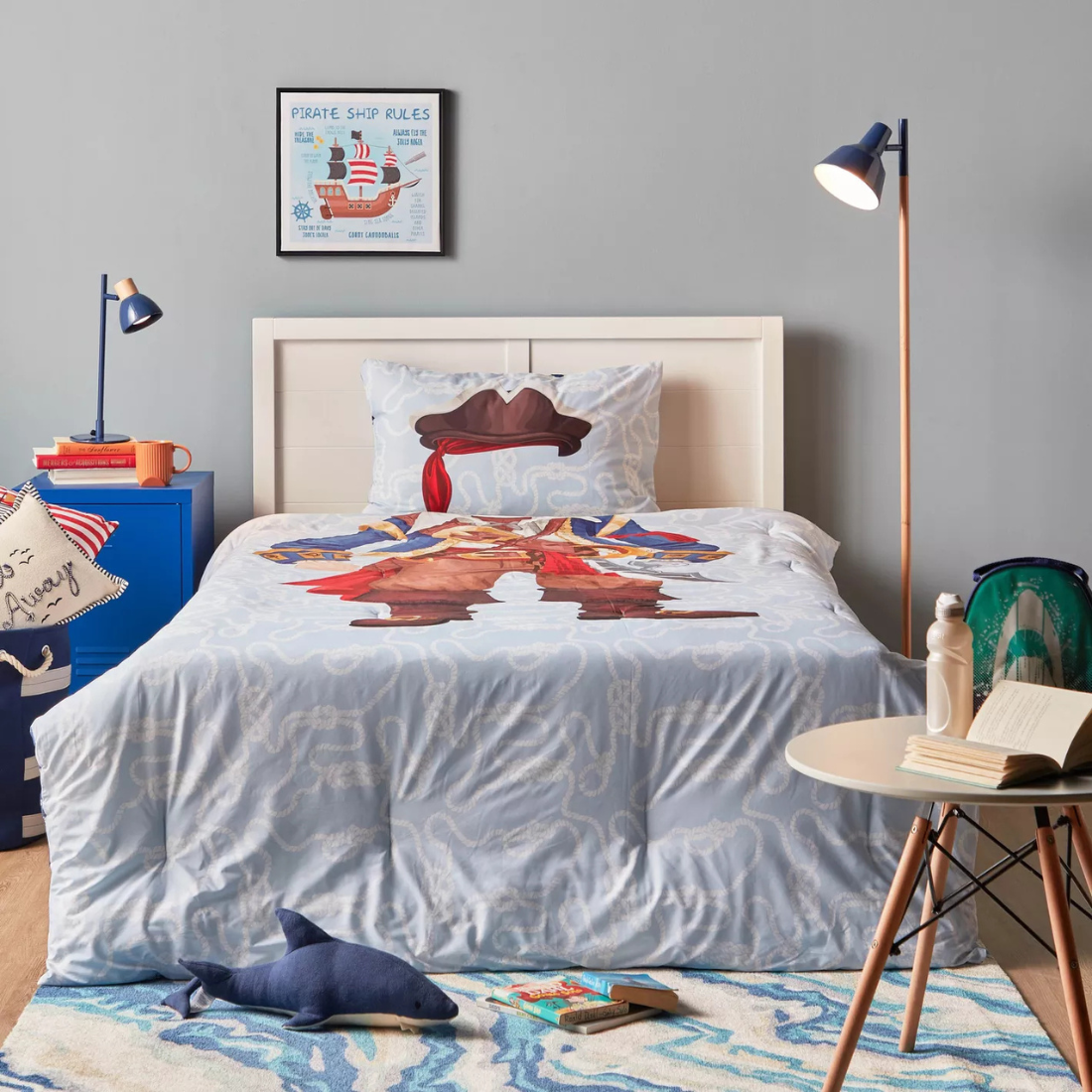 Blue and Wooden Floor Lamp