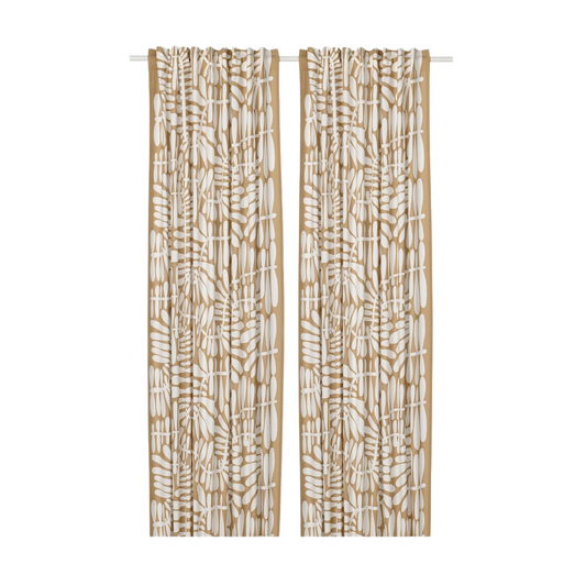 Beige/White Printed Curtains