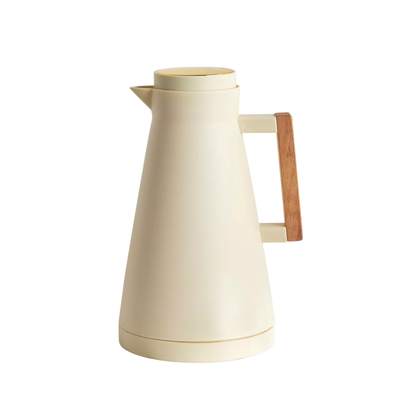 Ecru Vacuum Coffee/Tea Pot with  Wooden Detailing