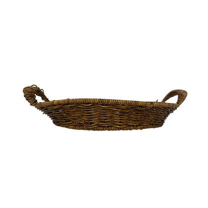 Brown Round Woven Basket with Handles
