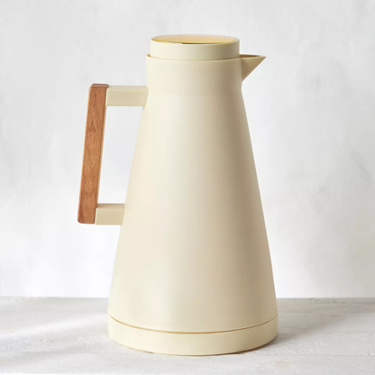 Ecru Vacuum Coffee/Tea Pot with  Wooden Detailing