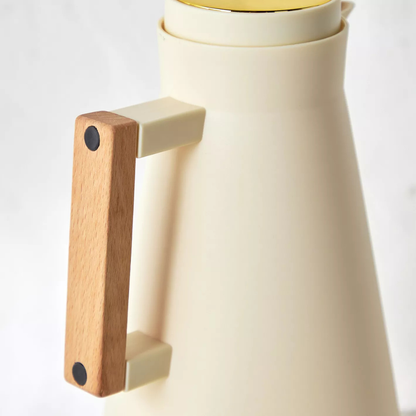 Ecru Vacuum Coffee/Tea Pot with  Wooden Detailing