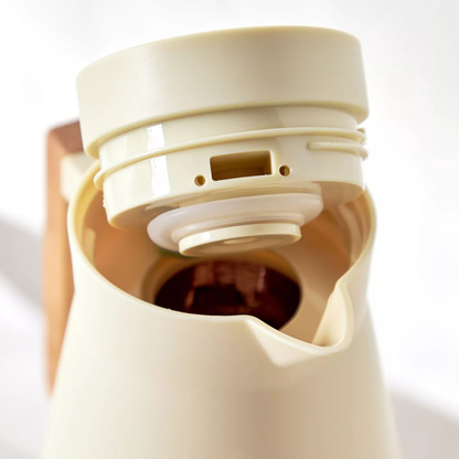 Ecru Vacuum Coffee/Tea Pot with  Wooden Detailing