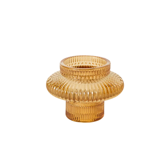 Brown Glass Ribbed Tea light Holder