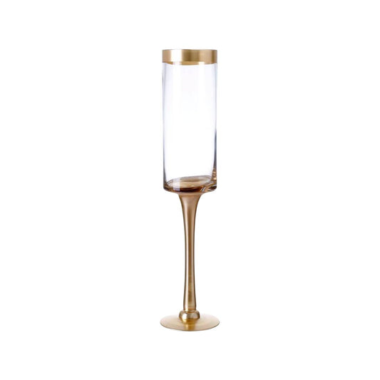Large Clear Vase with Gold Rim and Gold Stem