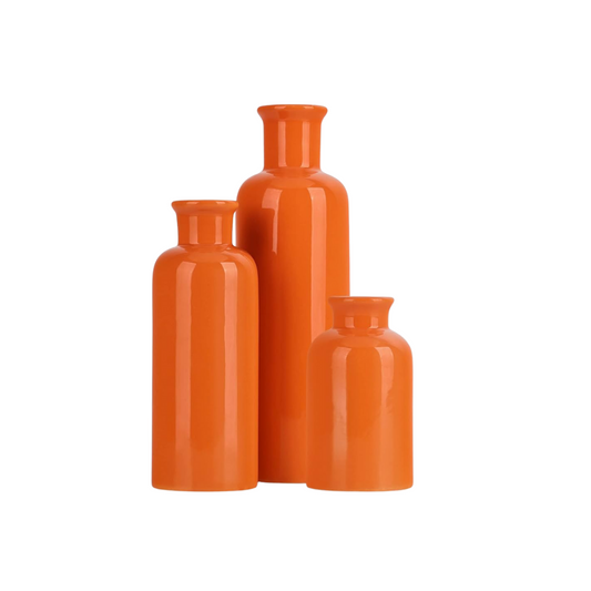 Set of 3 Orange Ceramic Vases