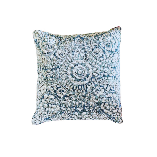 Blue Arabesque Embroidered Cushion