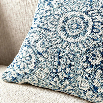 Blue Arabesque Embroidered Cushion