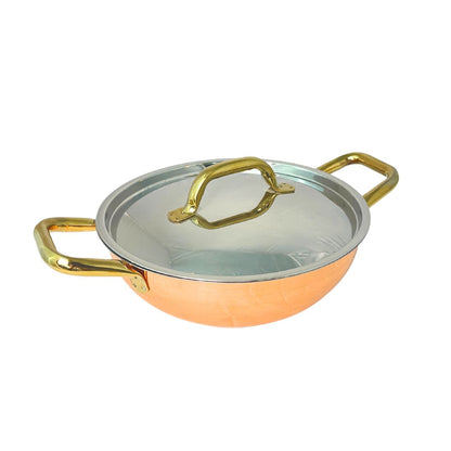 Shiny Copper Casserole with Silver Lid & Gold Handles
