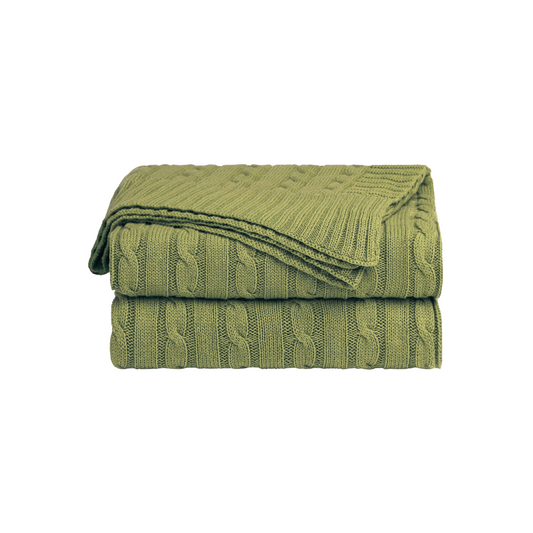 Olive Green Cable Knit Throw Blanket
