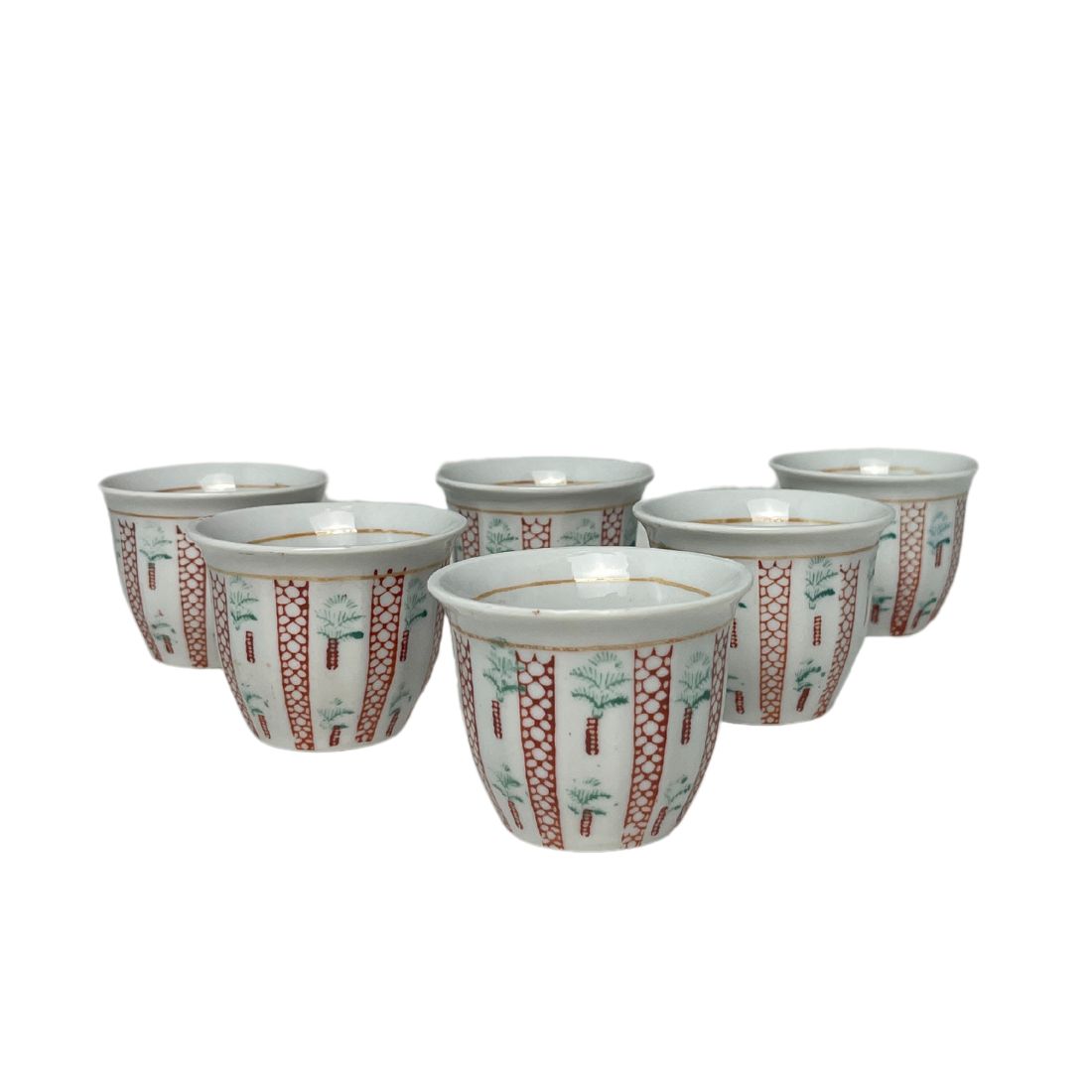 Vintage Hand Painted Palm Tree Arabic Coffee Cups | Set of 6