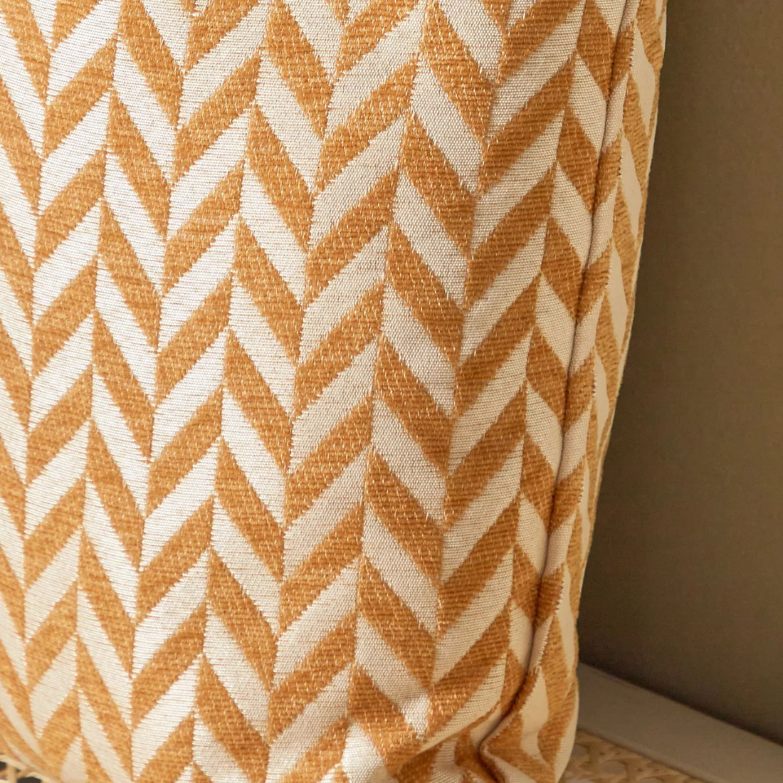 Mustard and White Herringbone Cushion