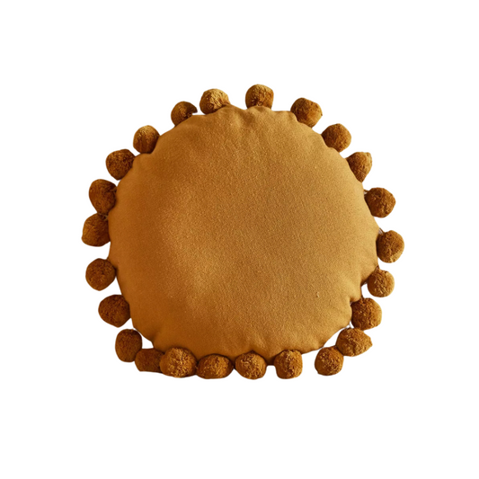 Mustard Round Chair Cushion with Pompoms