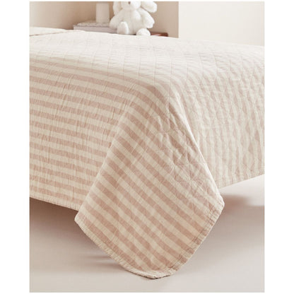 Pink and White Striped Quilted Bedcover