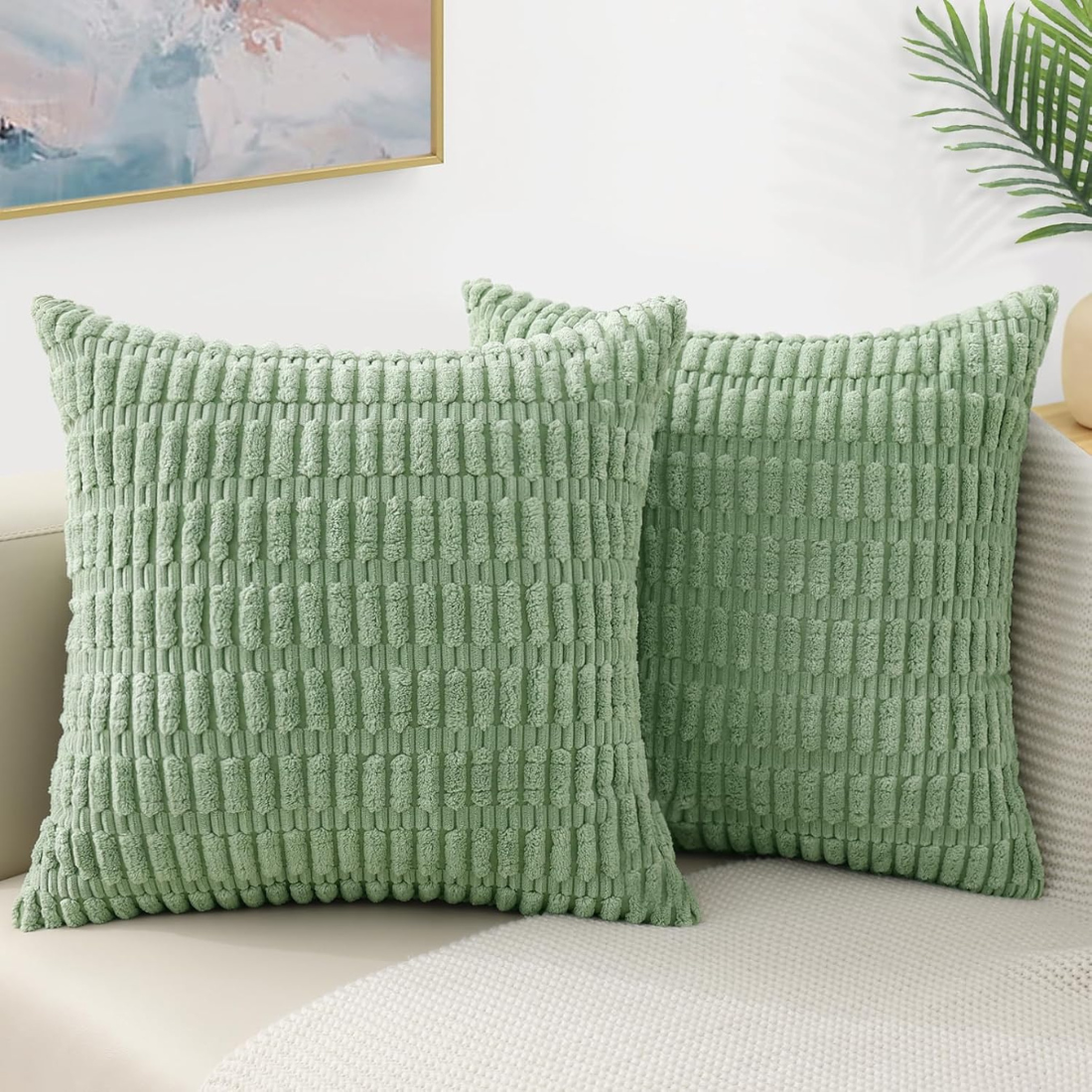 Green Velvet Textured Cushion Cover