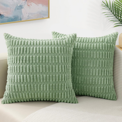 Green Velvet Textured Cushion Cover