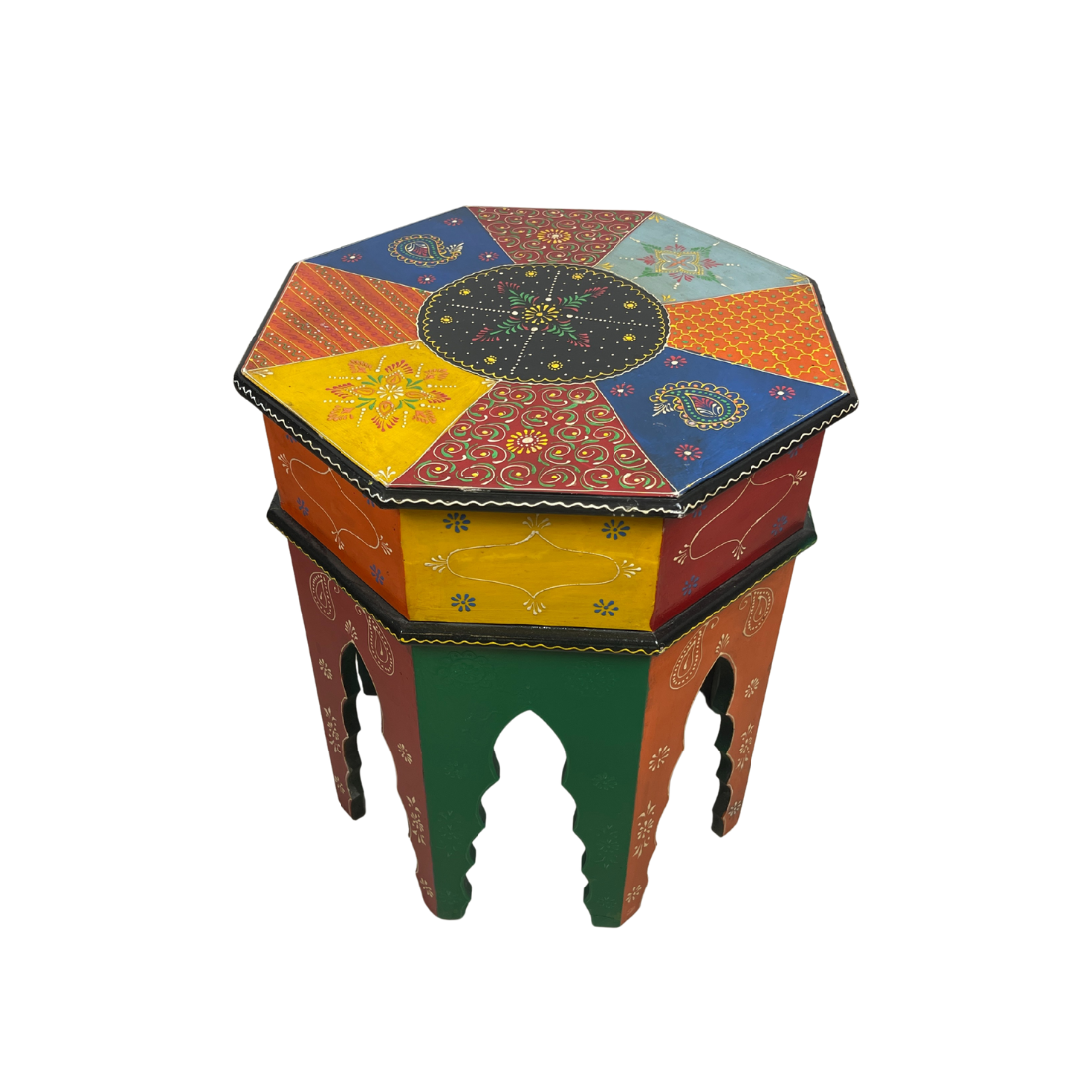 Hand Painted Wooden End Table - Large