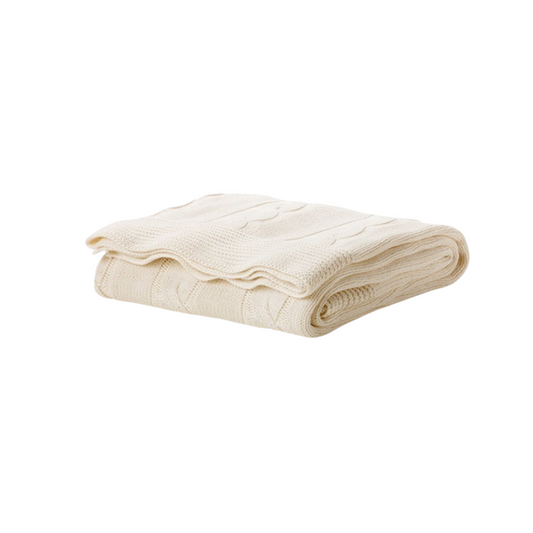 Off-White Cable Knit Throw Blanket