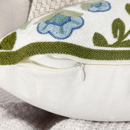 Embroidered Green Cushion Cover