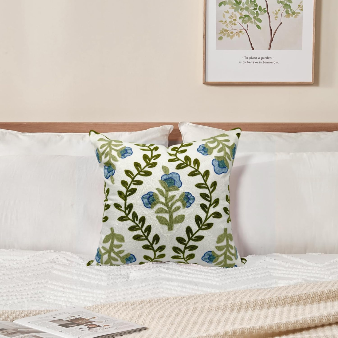 Embroidered Green Cushion Cover