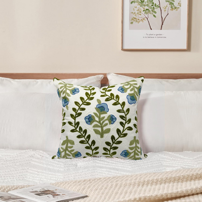 Embroidered Green Cushion Cover