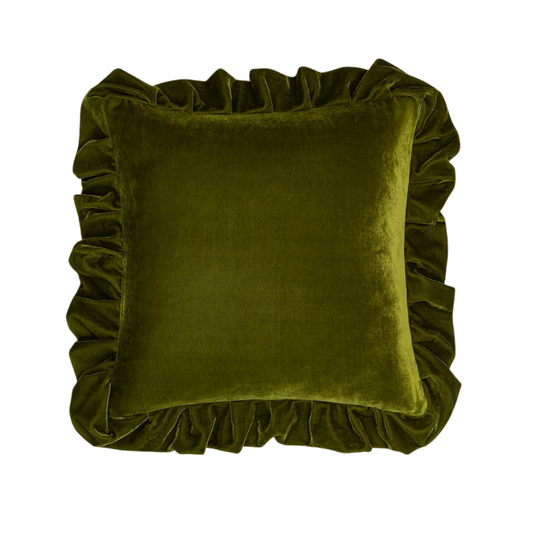 Velvet Cushion Cover with Ruffles