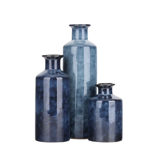 Blue Glazed Vases Set