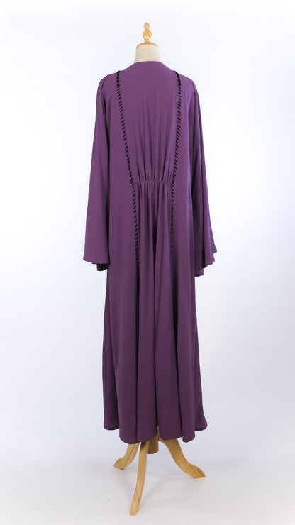 Open Purple Abaya With Simple Black Beading