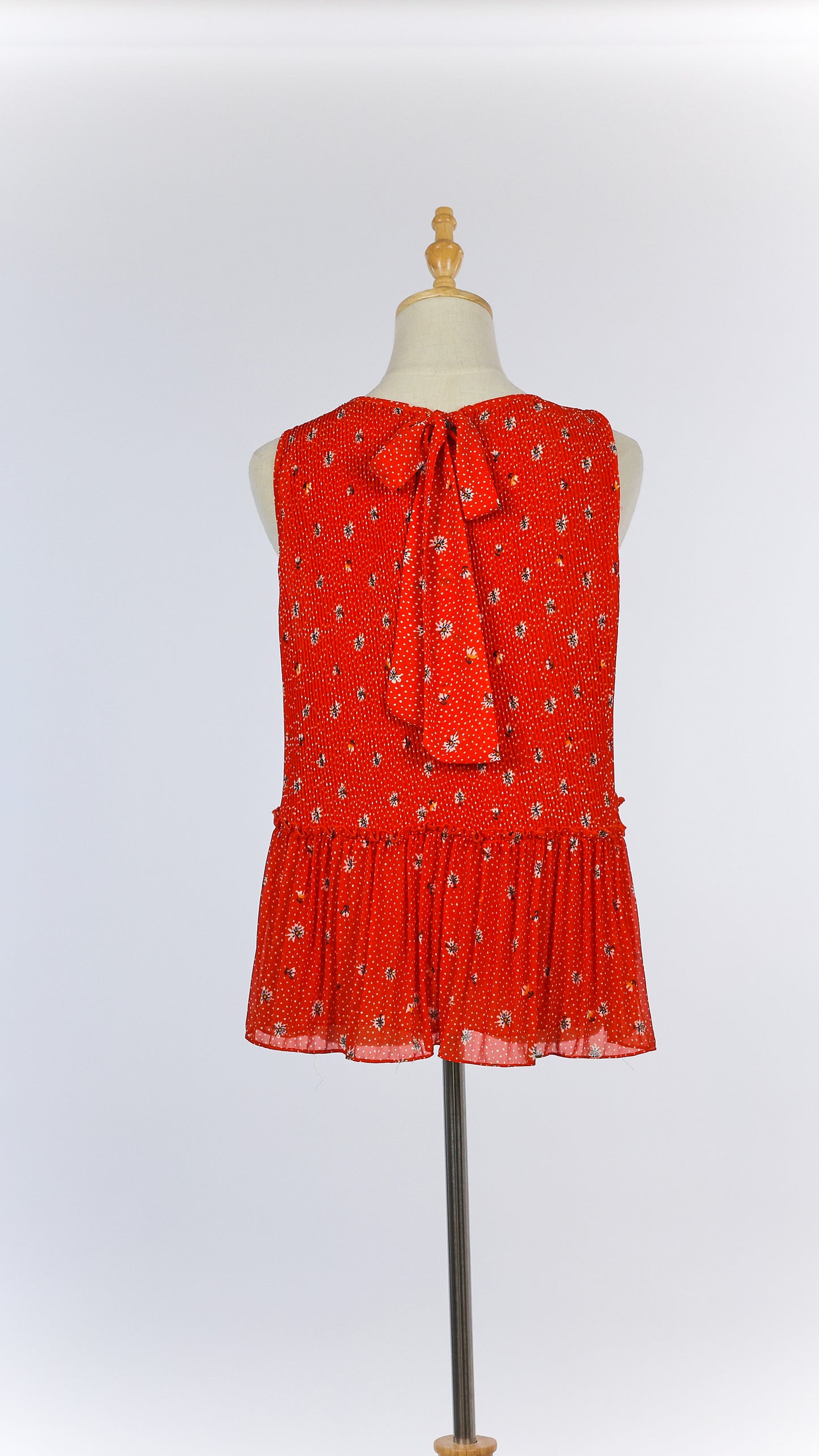 Red Printed Blouse with Ruffled Trim