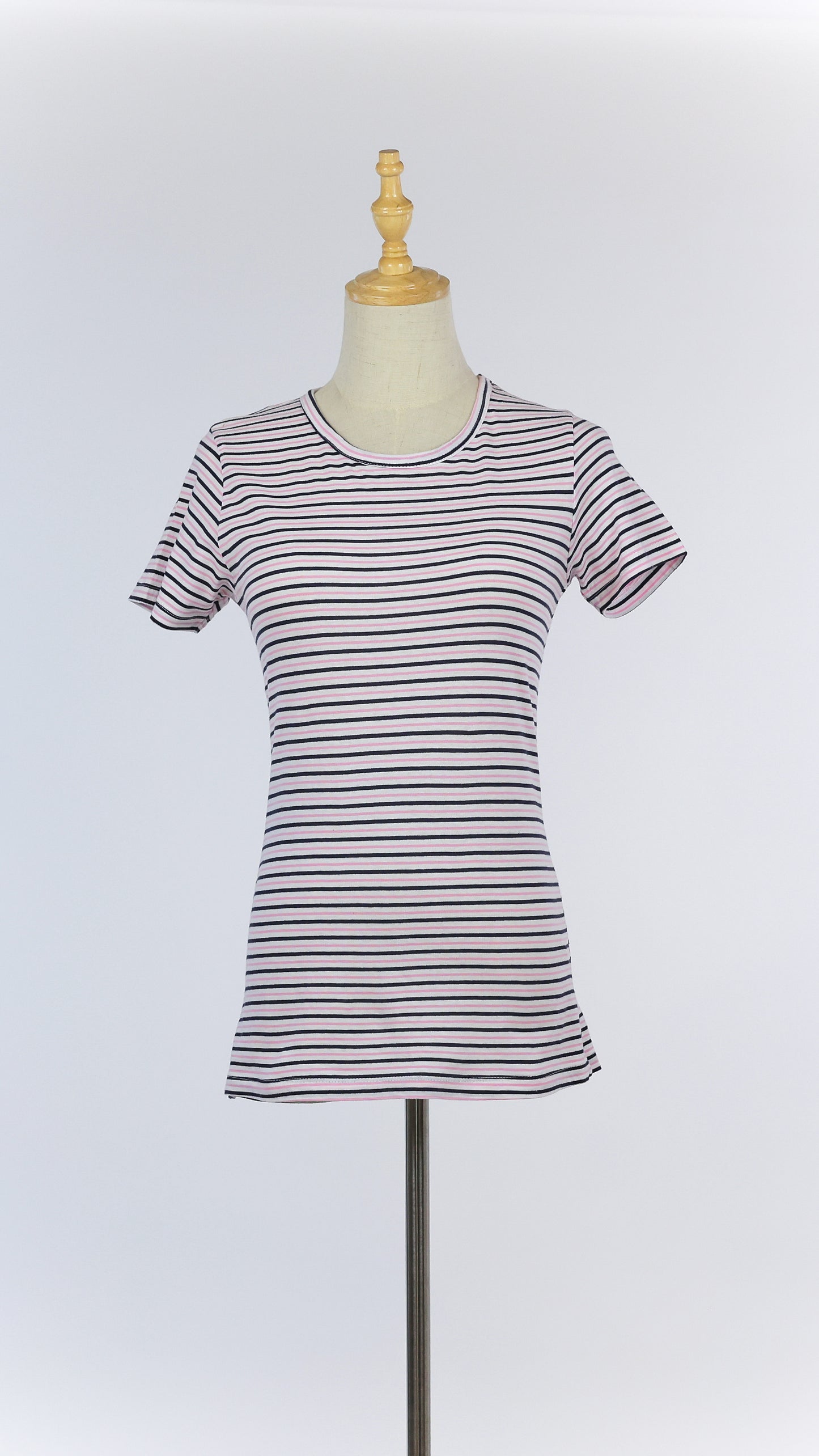 Pink and Navy Blue Striped T-shirt
