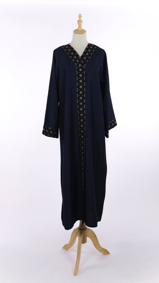 Modest Navy Abaya 
With Floral Embroidery