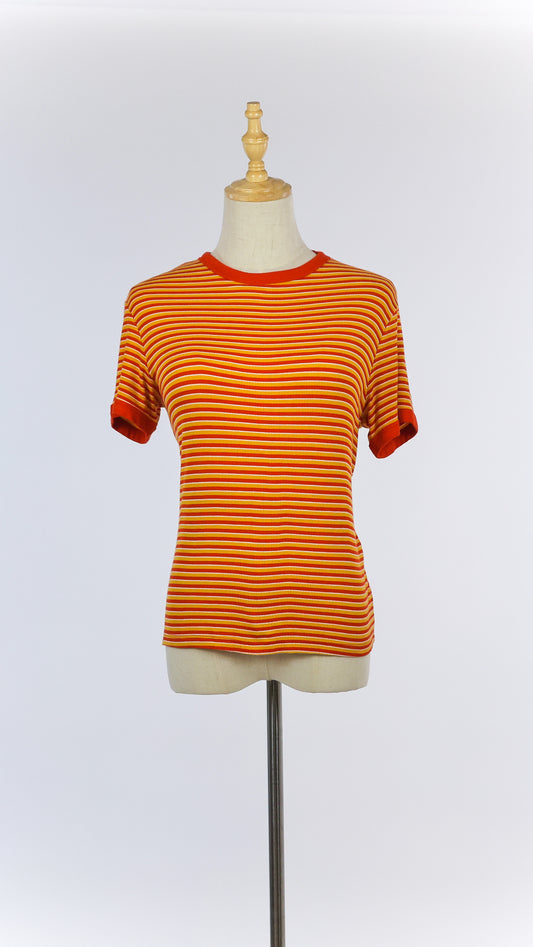 Retro Yellow/Red Striped T-shirt with Red Trim Detail
