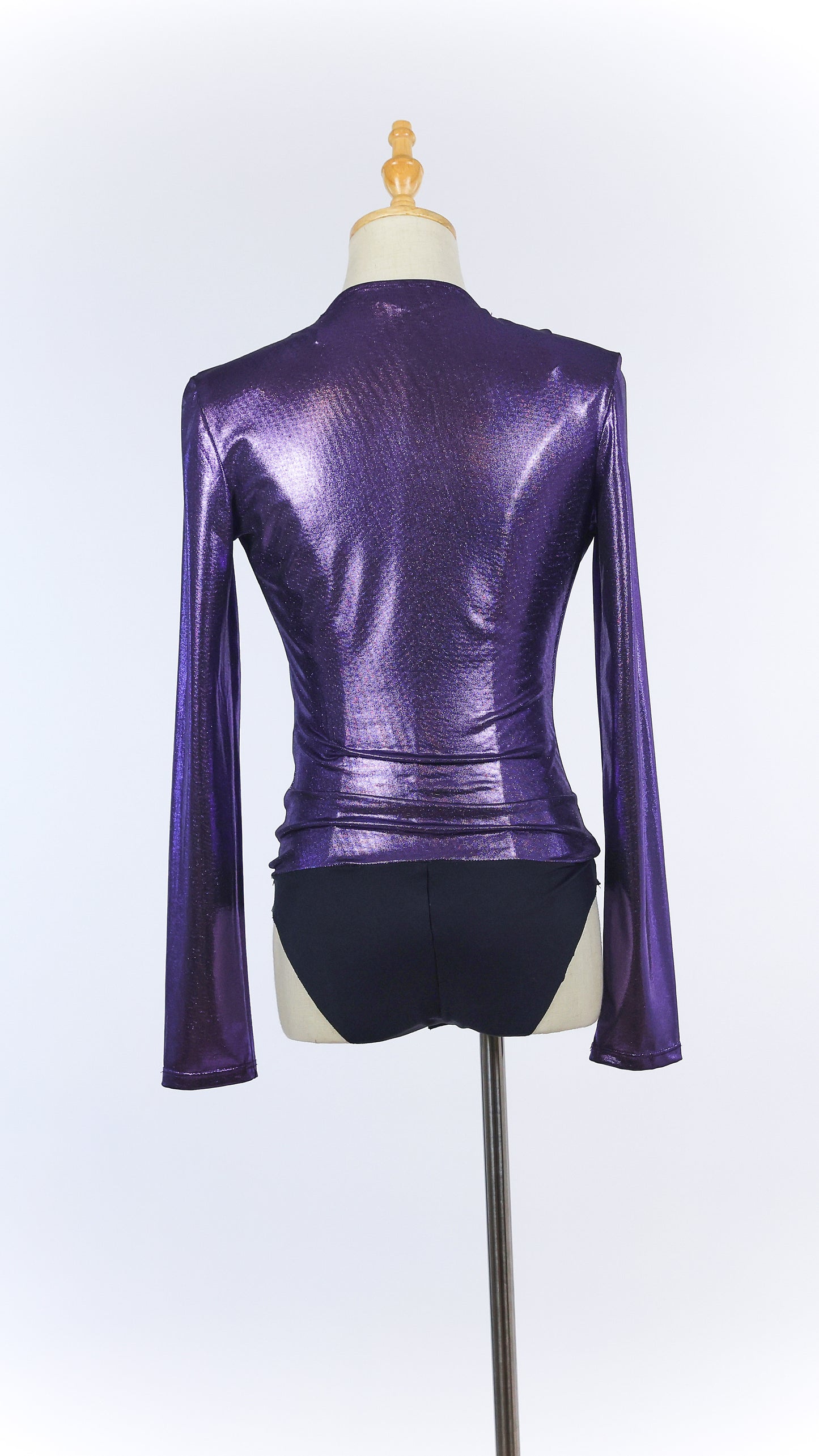 Shiny Purple Long Sleeve Lamé Bodysuit
