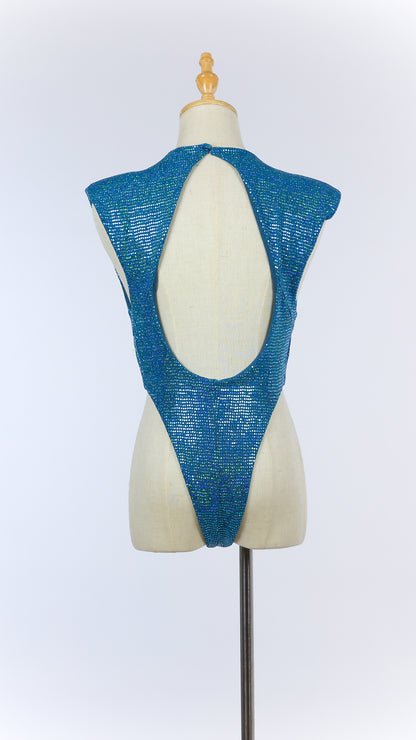 Shiny Blue Sleeveless Bodysuit