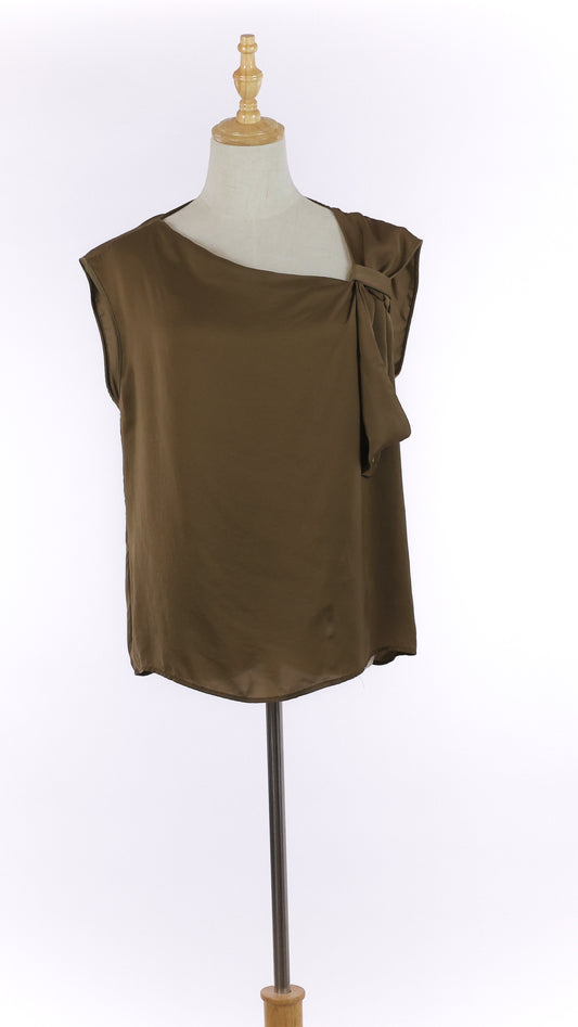 Brown Silk  Blouse with Assymetric Collar
