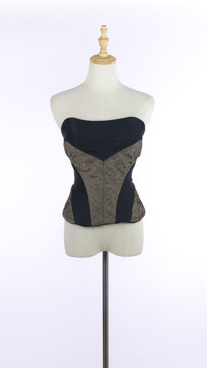 Black and Gold Corset with Eyelets and Lace Closure