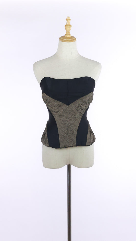 Black and Gold Corset with Eyelets and Lace Closure