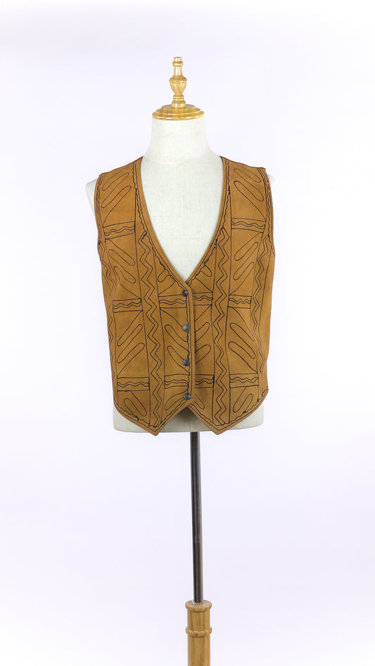 Tan Suede Leather Tribal Vest