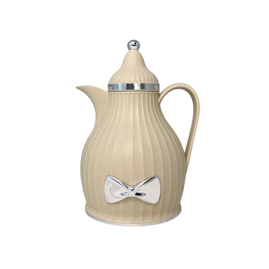 Ecru Vacuum Coffee/Tea Pot with Silver Bow Detailing