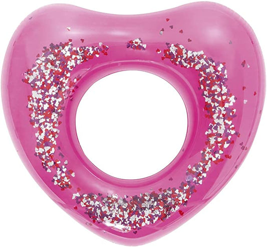Pink Heart Shaped Glitter Inflatable Ring