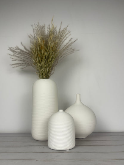 Round Striped Ceramic Ribbed Vase
