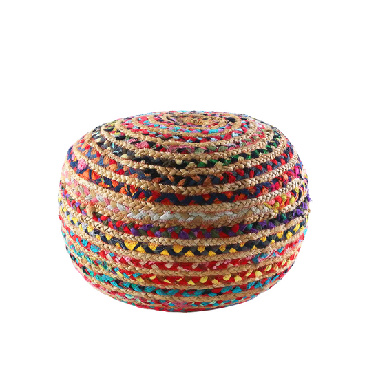 Multicolored Braided Pouffe