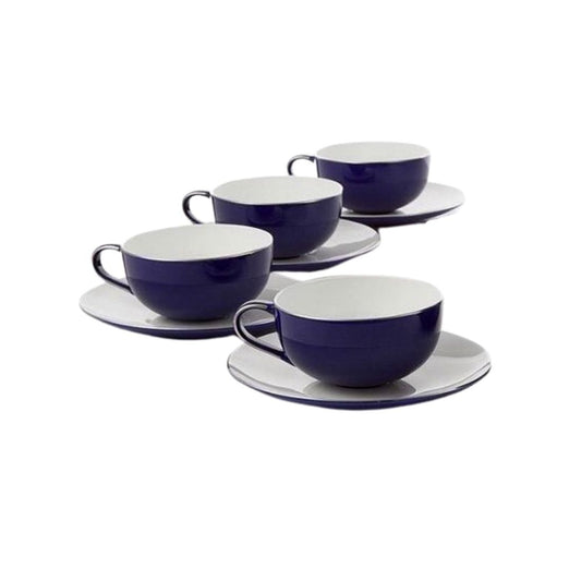 Set of 4 Navy Blue China Tea Cup & Saucer Set