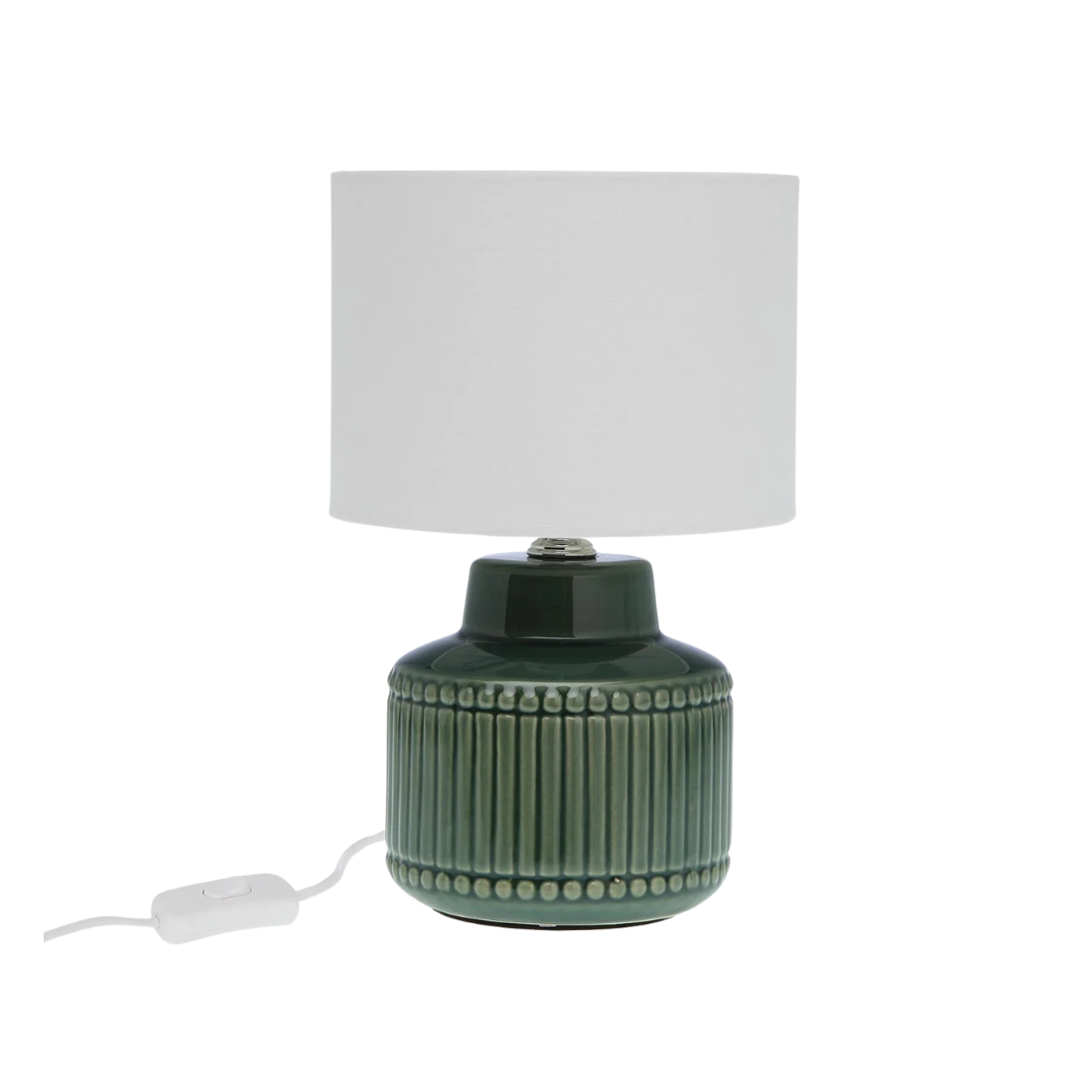 Olive Green Ribbed Table Lamp with White Shade