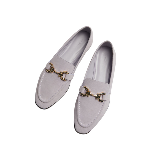 Lilac Suede Slip-On Moccasins with  Gold Buckle