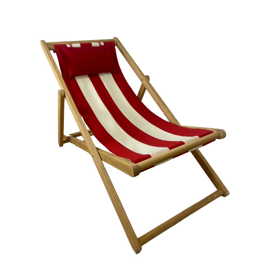 Red Striped Deck Chair with Pillow