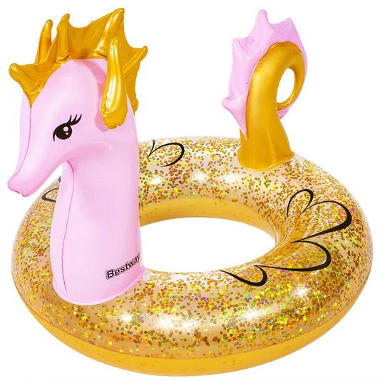 Glitter Pink & Gold Seahorse Inflatable Ring